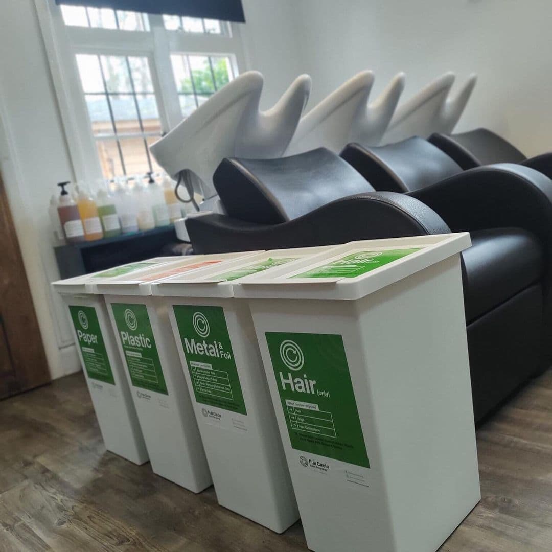 Full Circle recycling bins in a hair salon